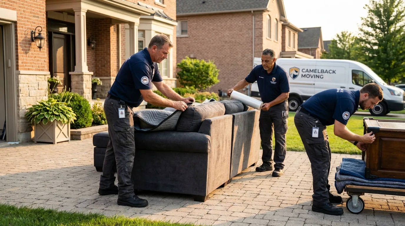 Large estate moving crew wrapping furniture in Sweetser, IN