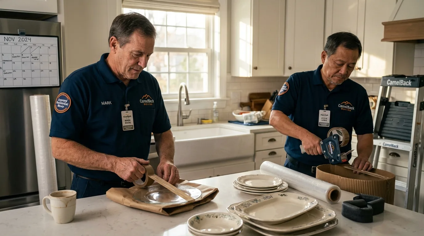 Professional crew packing kitchen dishware in Sweetser, IN